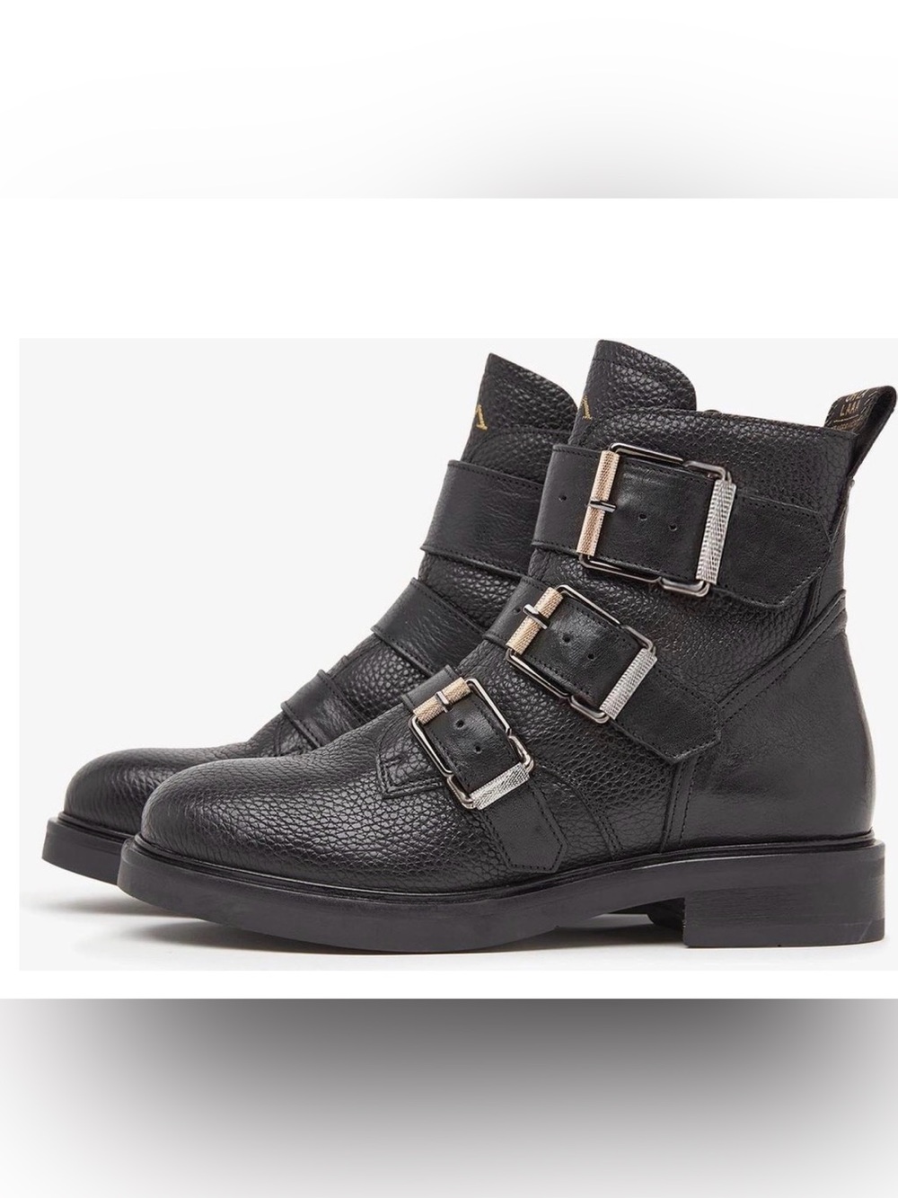 VIA VAI Black Leather Biker Boots 8.5 Buckle Moto Edgy Casual Fall Winter